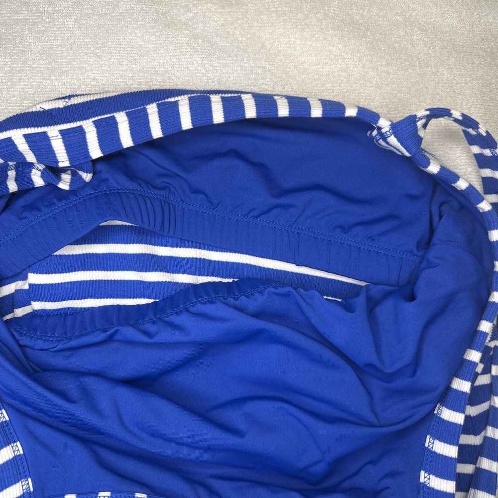 LOFT Blue White Stripe Ribbed Tank Maxi Dress Built In Bra Size 10 - Picture 6 of 11